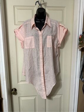 Cato Light Pink Sheer Short Sleeve Button-Up Blouse